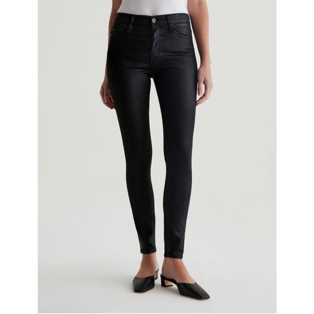 Adriano Goldschmied Ag The Farrah Skinny High Rise Black Coated Jeans 25r